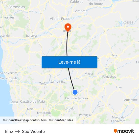Eiriz to São Vicente map