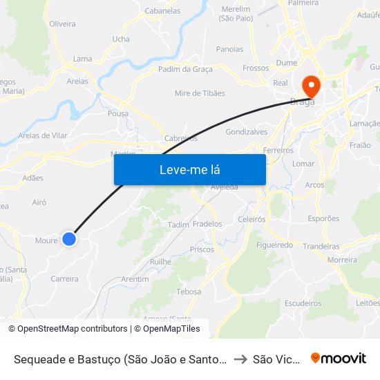 Sequeade e Bastuço (São João e Santo Estêvão) to São Vicente map