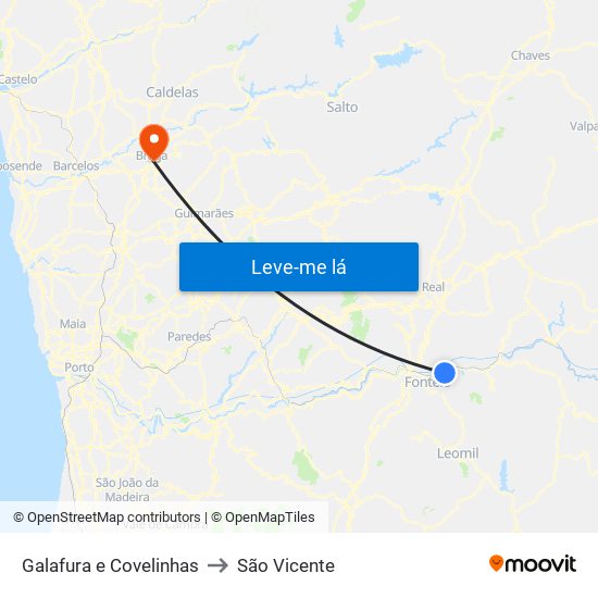 Galafura e Covelinhas to São Vicente map