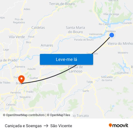 Caniçada e Soengas to São Vicente map