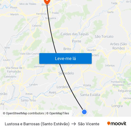 Lustosa e Barrosas (Santo Estêvão) to São Vicente map