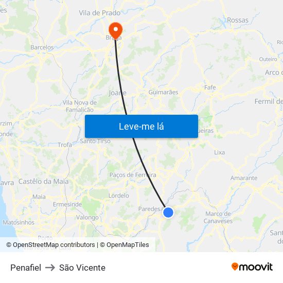 Penafiel to São Vicente map