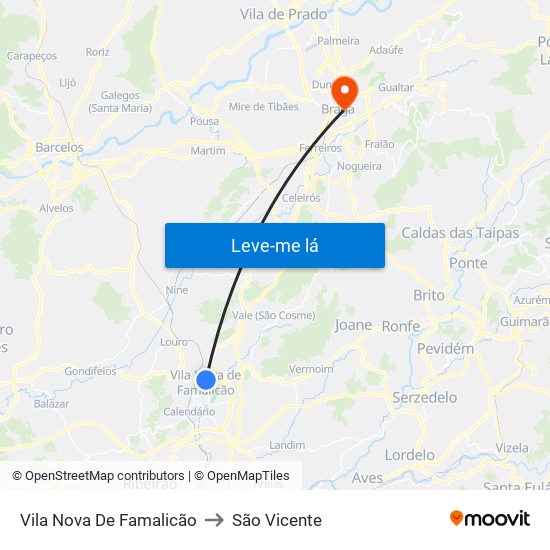 Vila Nova De Famalicão to São Vicente map