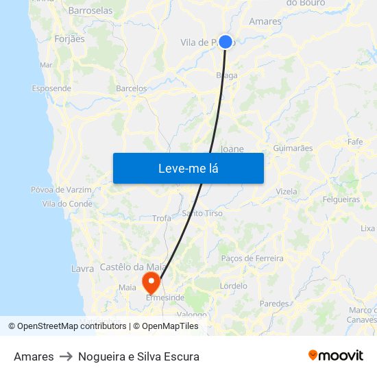 Amares to Nogueira e Silva Escura map