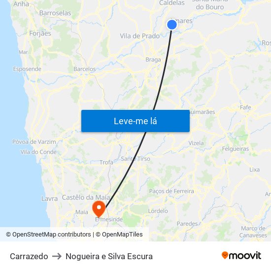 Carrazedo to Nogueira e Silva Escura map