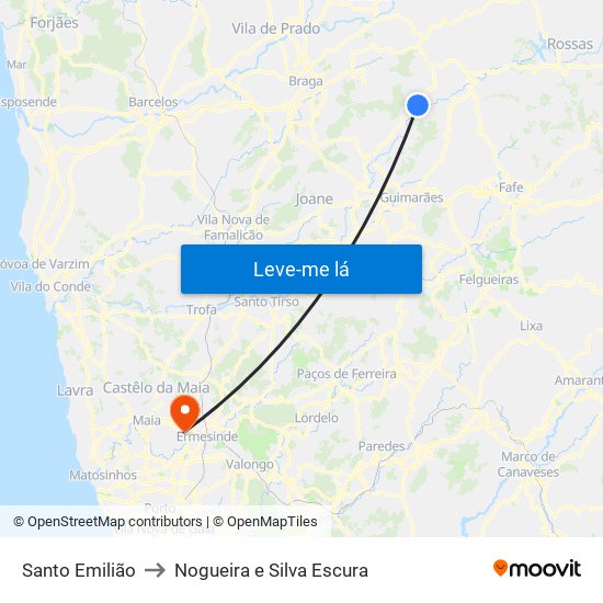 Santo Emilião to Nogueira e Silva Escura map
