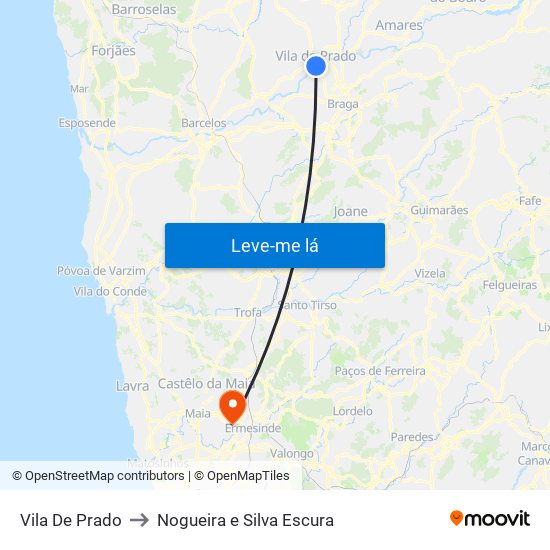Vila De Prado to Nogueira e Silva Escura map
