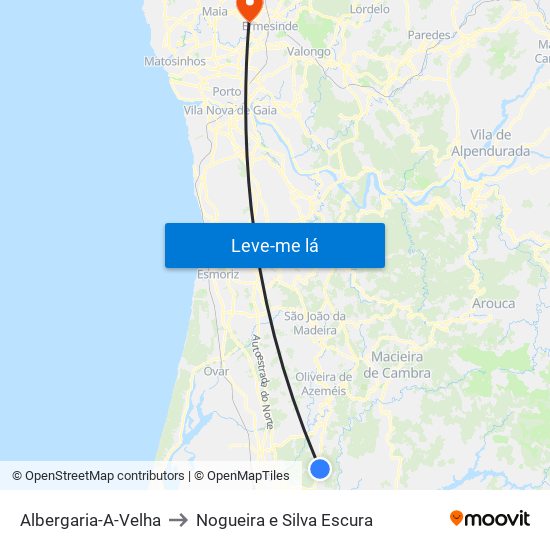 Albergaria-A-Velha to Nogueira e Silva Escura map