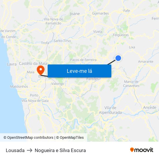 Lousada to Nogueira e Silva Escura map