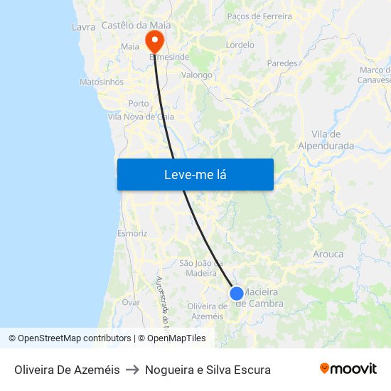Oliveira De Azeméis to Nogueira e Silva Escura map