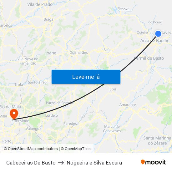 Cabeceiras De Basto to Nogueira e Silva Escura map