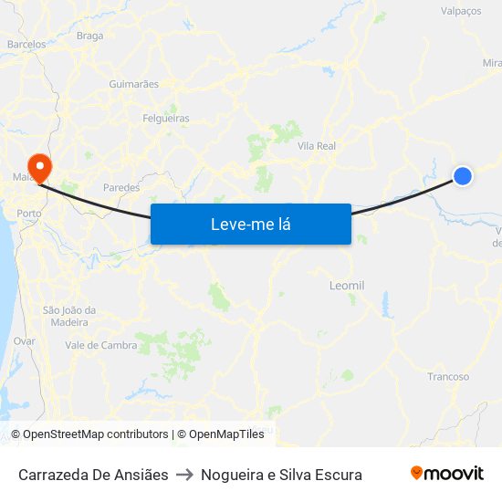 Carrazeda De Ansiães to Nogueira e Silva Escura map