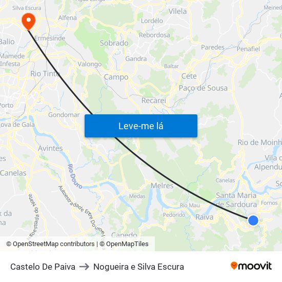 Castelo De Paiva to Nogueira e Silva Escura map