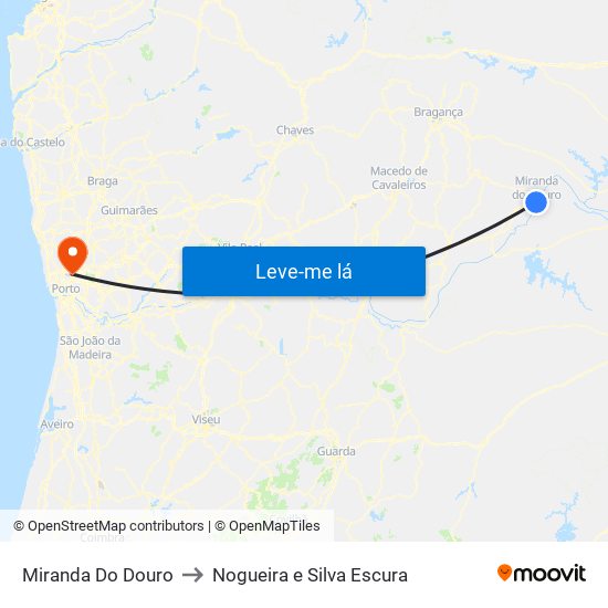 Miranda Do Douro to Nogueira e Silva Escura map