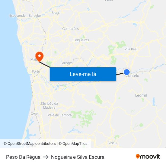 Peso Da Régua to Nogueira e Silva Escura map