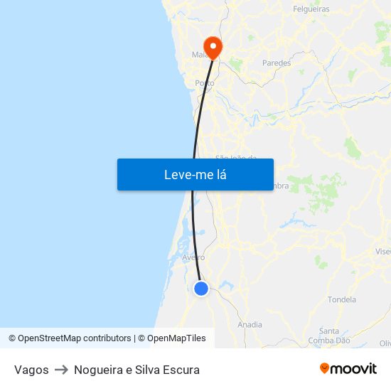 Vagos to Nogueira e Silva Escura map