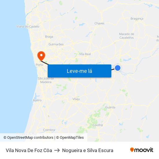 Vila Nova De Foz Côa to Nogueira e Silva Escura map