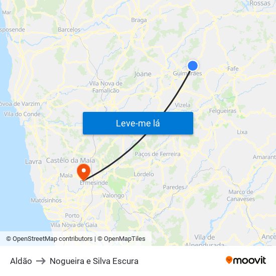 Aldão to Nogueira e Silva Escura map