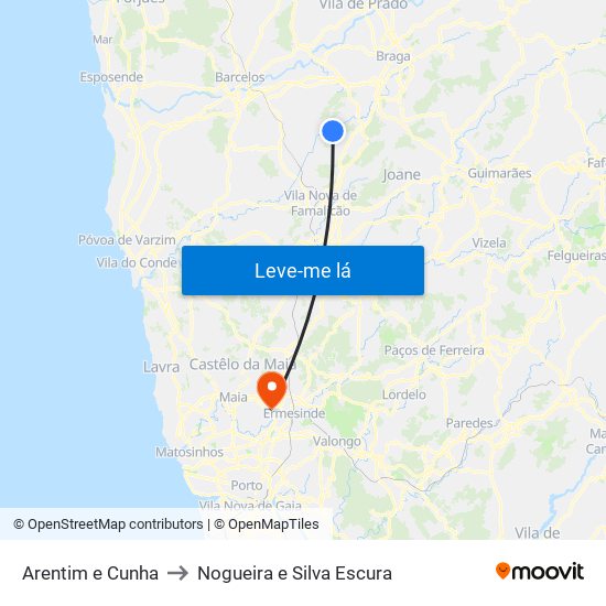 Arentim e Cunha to Nogueira e Silva Escura map