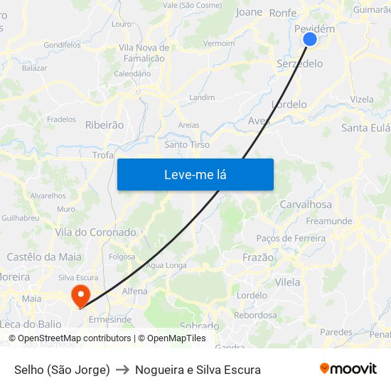 Selho (São Jorge) to Nogueira e Silva Escura map