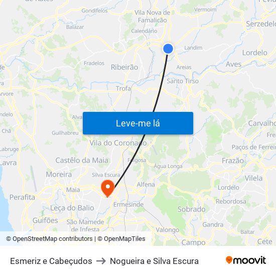 Esmeriz e Cabeçudos to Nogueira e Silva Escura map