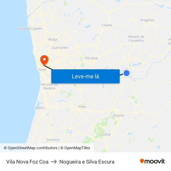 Vila Nova Foz Coa to Nogueira e Silva Escura map