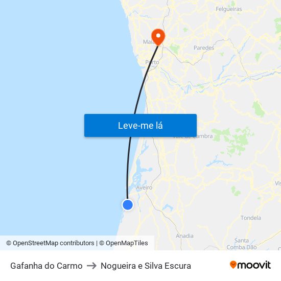 Gafanha do Carmo to Nogueira e Silva Escura map