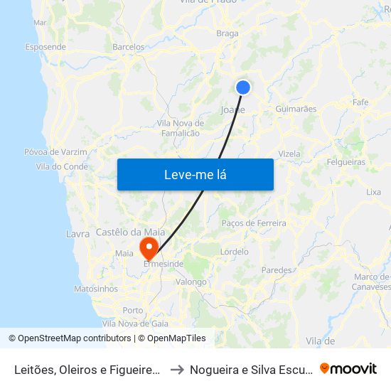 Leitões, Oleiros e Figueiredo to Nogueira e Silva Escura map