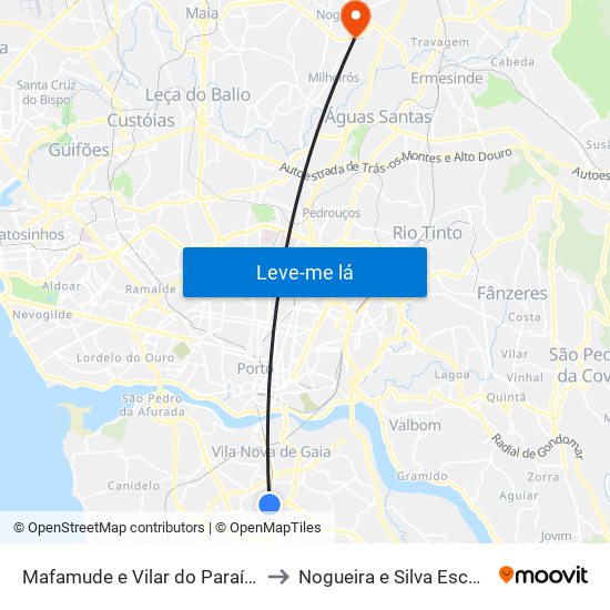 Mafamude e Vilar do Paraíso to Nogueira e Silva Escura map