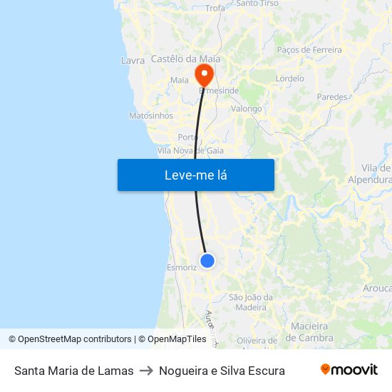 Santa Maria de Lamas to Nogueira e Silva Escura map