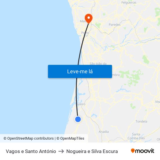 Vagos e Santo António to Nogueira e Silva Escura map