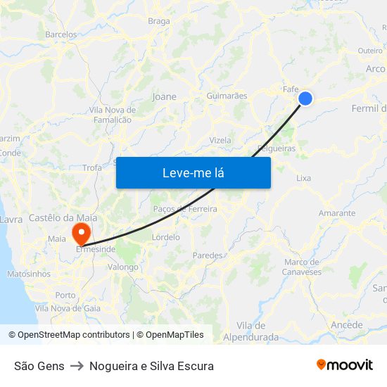 São Gens to Nogueira e Silva Escura map