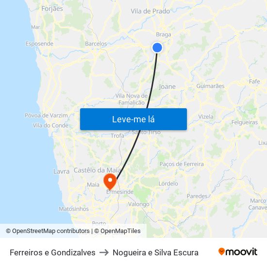 Ferreiros e Gondizalves to Nogueira e Silva Escura map