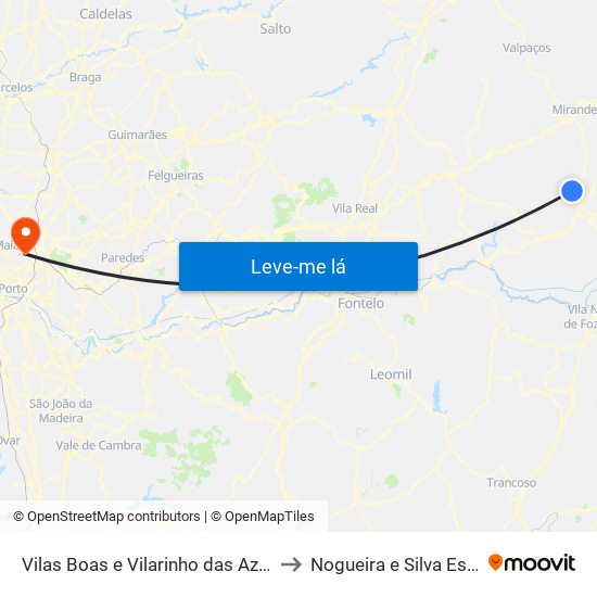 Vilas Boas e Vilarinho das Azenhas to Nogueira e Silva Escura map