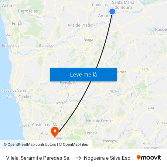 Vilela, Seramil e Paredes Secas to Nogueira e Silva Escura map