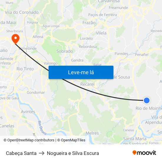 Cabeça Santa to Nogueira e Silva Escura map