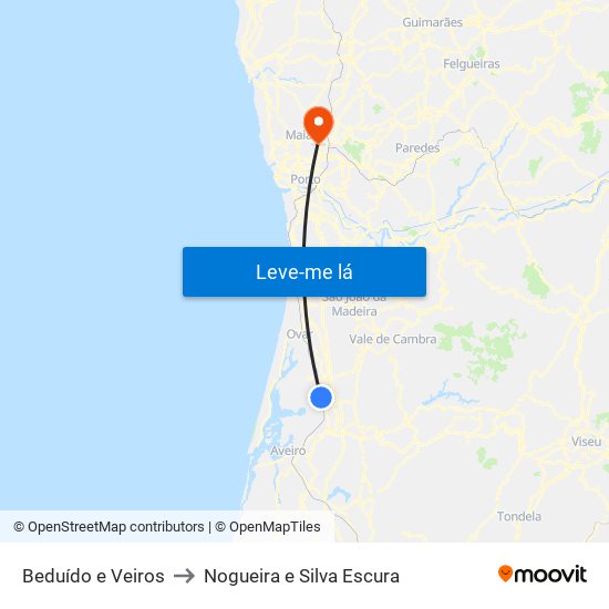 Beduído e Veiros to Nogueira e Silva Escura map