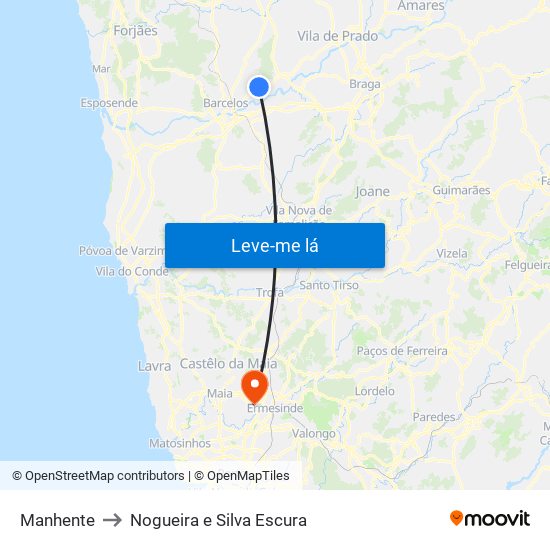 Manhente to Nogueira e Silva Escura map