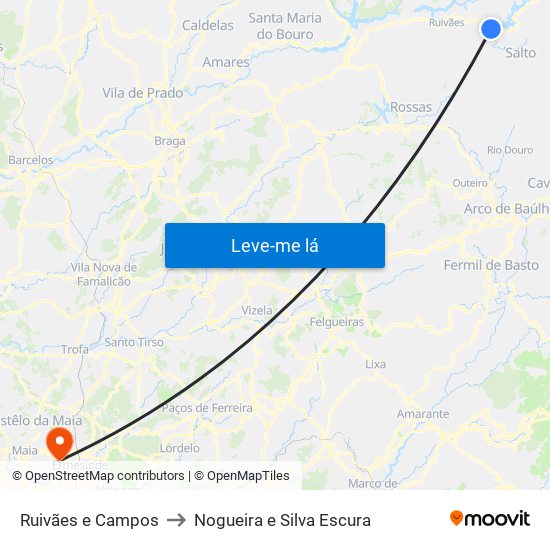 Ruivães e Campos to Nogueira e Silva Escura map