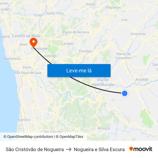São Cristóvão de Nogueira to Nogueira e Silva Escura map