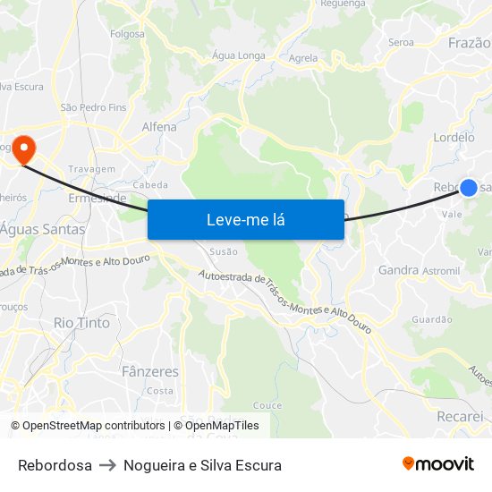 Rebordosa to Nogueira e Silva Escura map