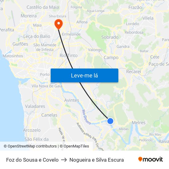 Foz do Sousa e Covelo to Nogueira e Silva Escura map