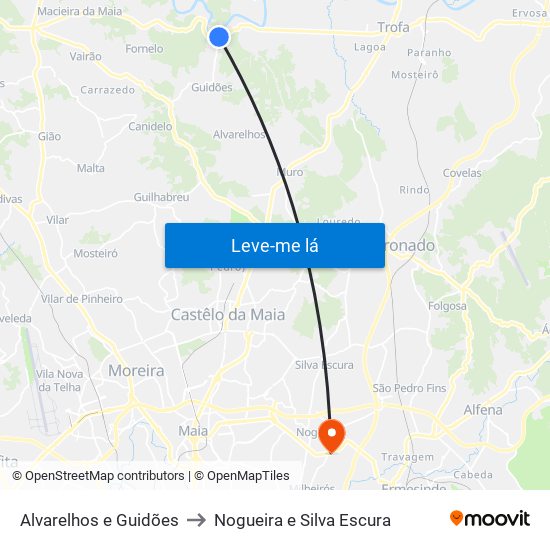 Alvarelhos e Guidões to Nogueira e Silva Escura map