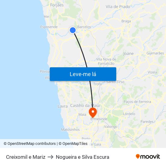 Creixomil e Mariz to Nogueira e Silva Escura map