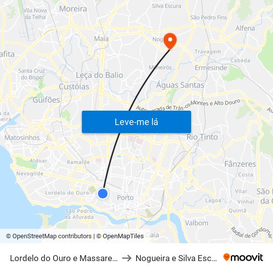 Lordelo do Ouro e Massarelos to Nogueira e Silva Escura map