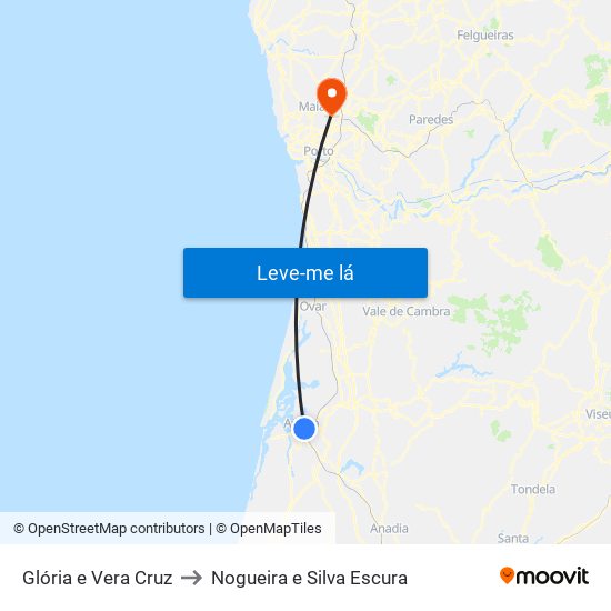 Glória e Vera Cruz to Nogueira e Silva Escura map