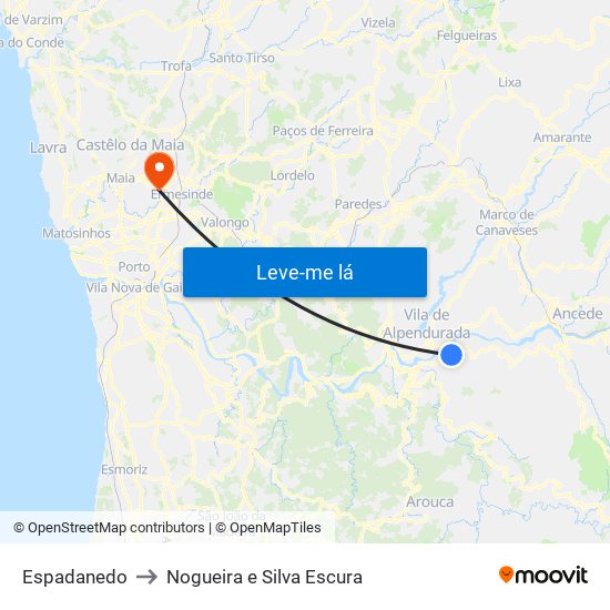 Espadanedo to Nogueira e Silva Escura map