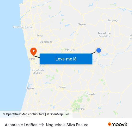 Assares e Lodões to Nogueira e Silva Escura map
