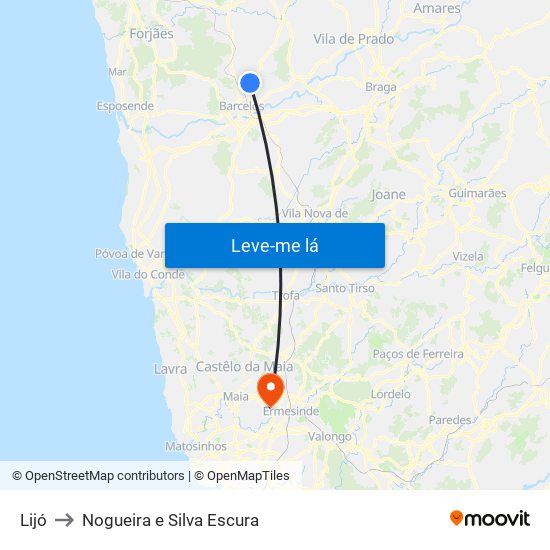 Lijó to Nogueira e Silva Escura map