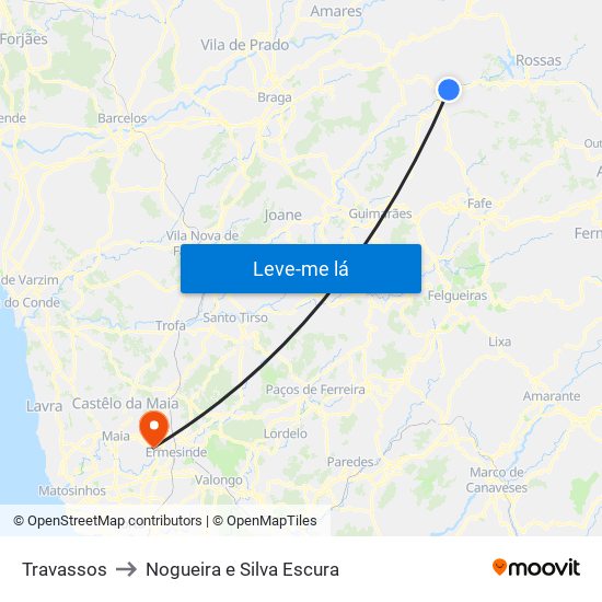 Travassos to Nogueira e Silva Escura map